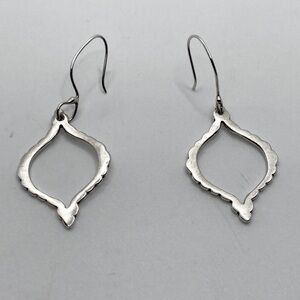 Vtg Sterling Silver Marquis Outline Shepherds Hook Earrings/ 2.2”